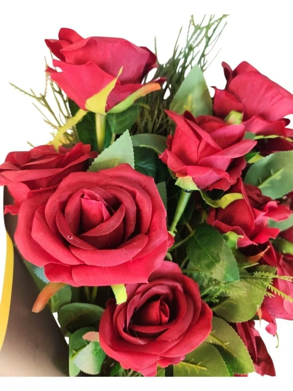 Dozen Dark Red Artificial Roses Bouquet Valentines Day Gift for Wife Romantic We